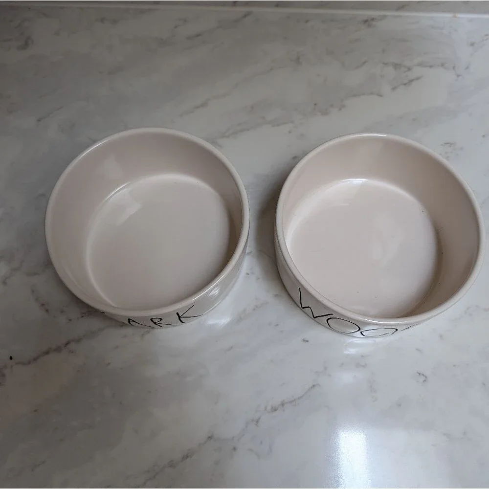 Rae Dunn Woof & Bark Dog Bowls Dishes Magenta Farmhouse